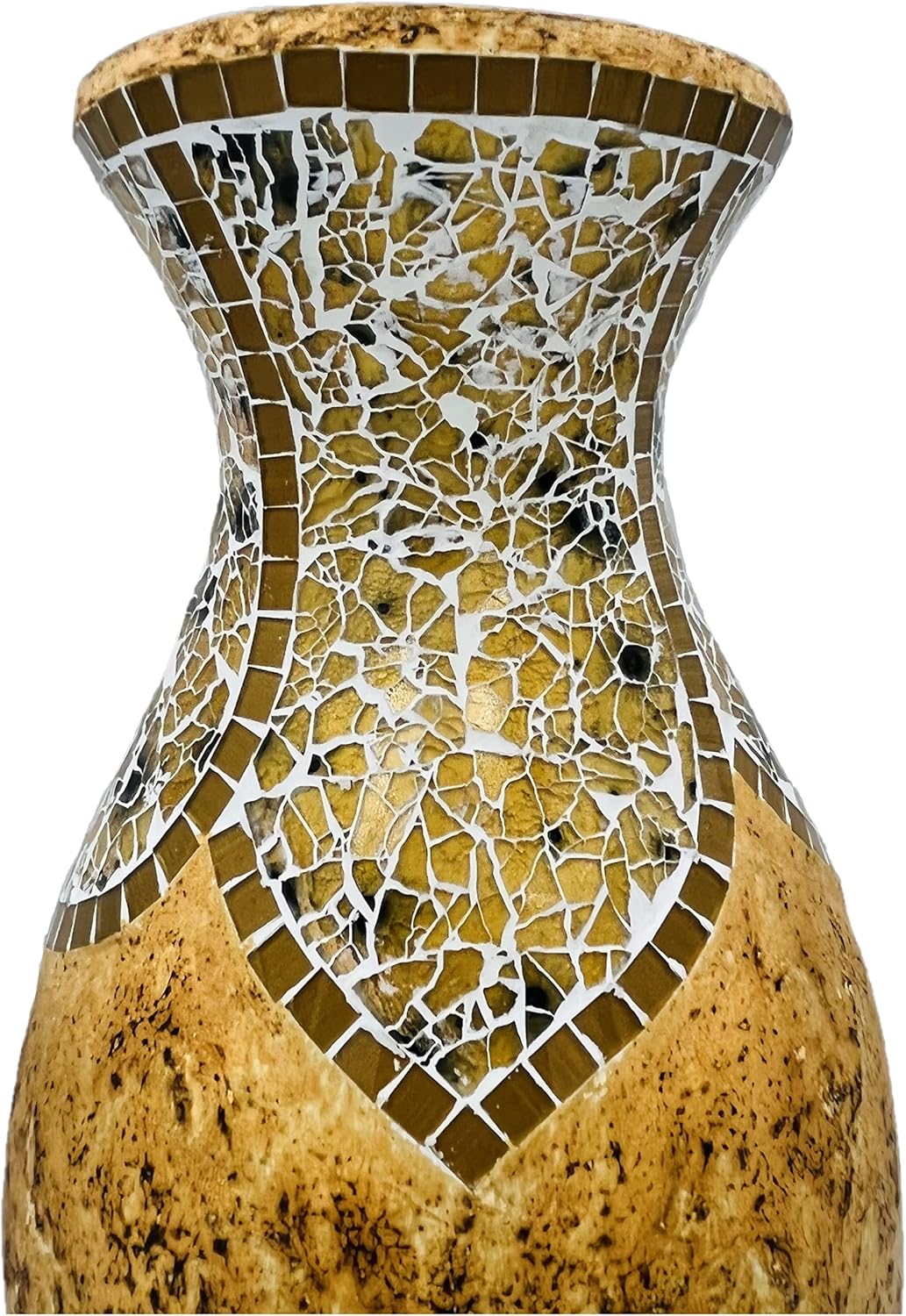 Jarrón  Hecho de terracota con piezas de mosaico de vidrio amarillo tostado  Exquisita pieza de decoración del hogar  18 x 10 pulgadas  para