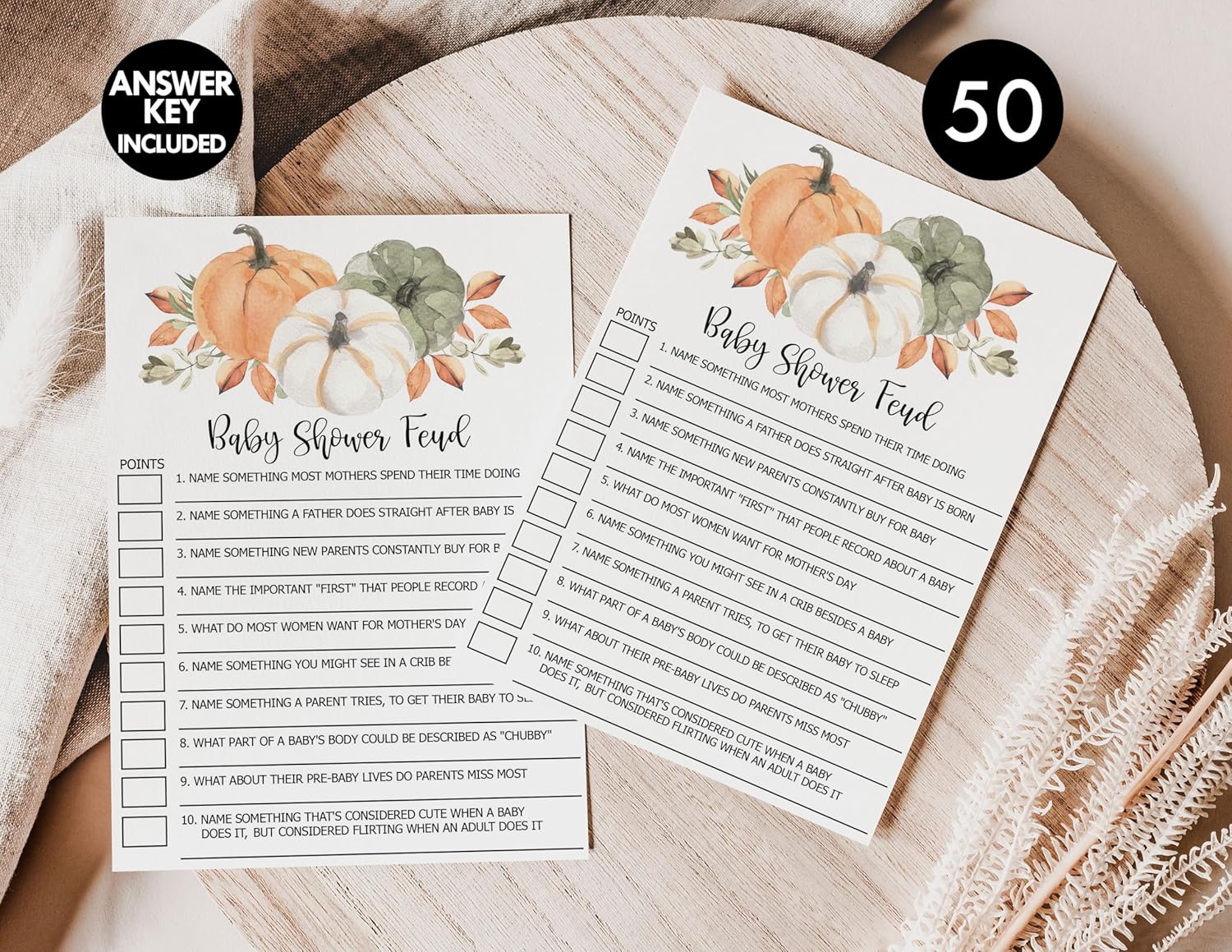 All Ewired Up 50 Baby Shower Family Feud (50 tarjetas), divertido juego de baby shower, regalo, género neutro niño o niña, calabaza, otoño, otoño