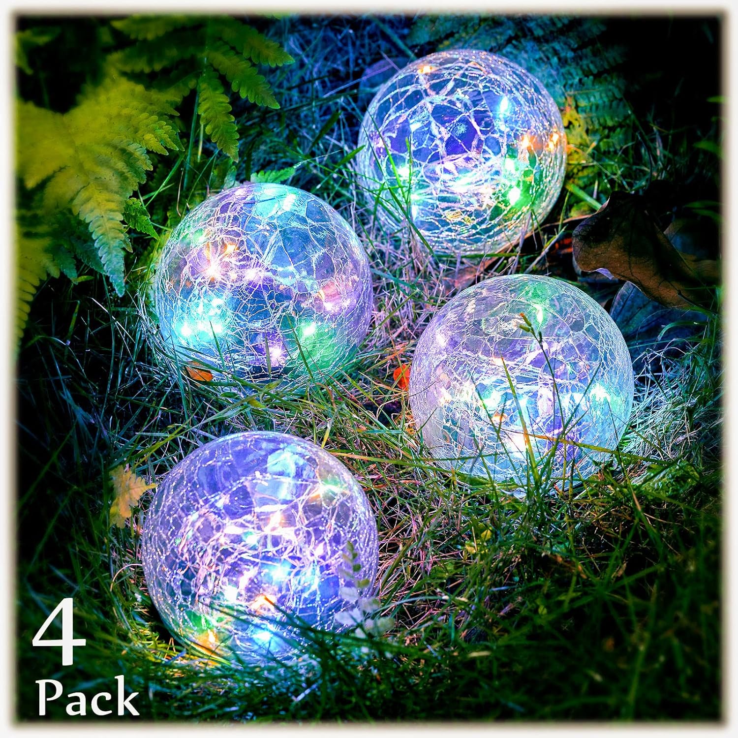Honoson Luces solares decorativas de bola de vidrio agrietado, luces solares decorativas para paisaje al aire libre, luces LED solares impermeables
