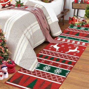 Alfombra de Navidad de 2 x 6 pies, antideslizante, para pasillo, invierno, árbol de Navidad y copo de nieve, alfombra lavable para interiores para Alfombra de Navidad de 2 x 6 pies, antideslizante, para pasillo, invierno, árbol de Navidad y copo de nieve, alfombra lavable para interiores para