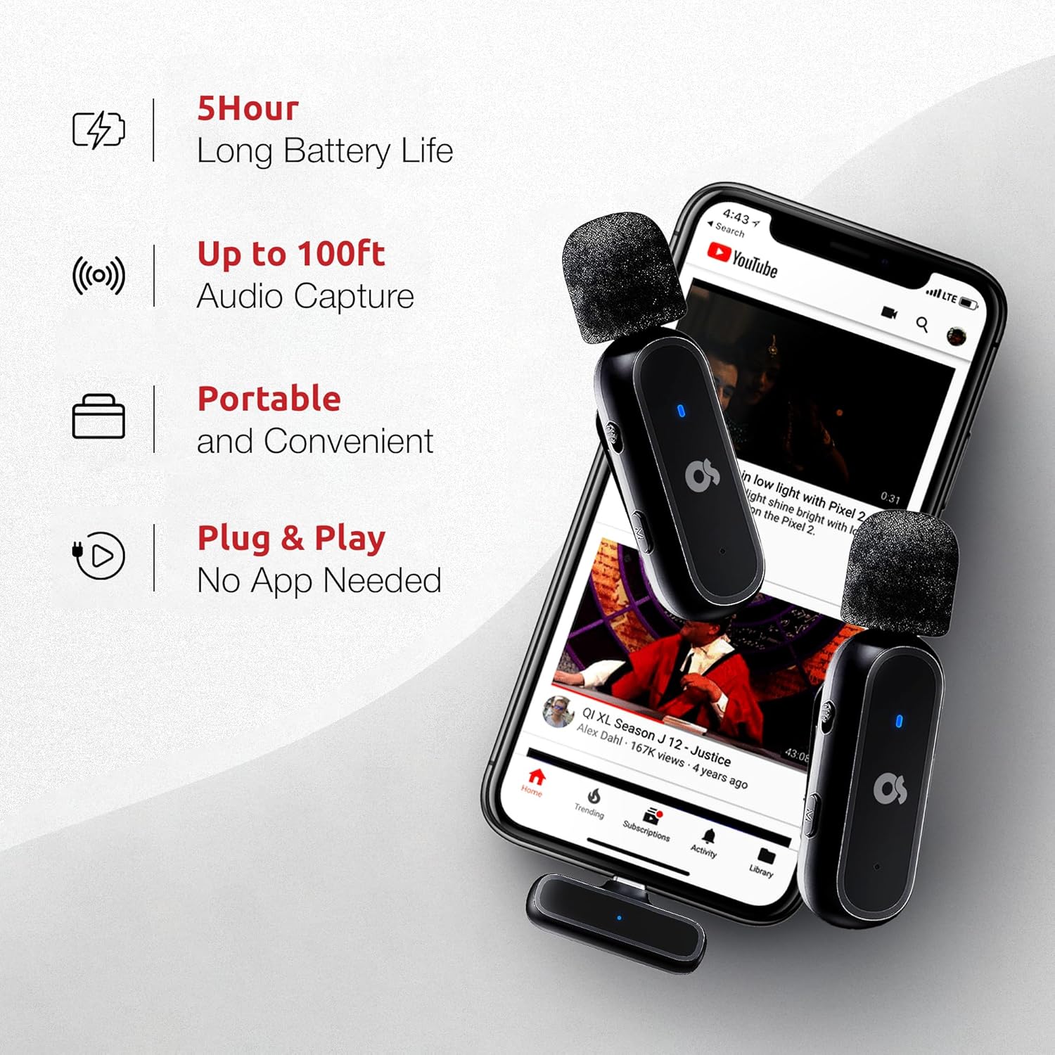 Micrófono Lavalier inalámbrico dual para iPhone y Android, el mejor micrófono de solapa para grabación de video, YouTube, TikTok, IG, podcasts y