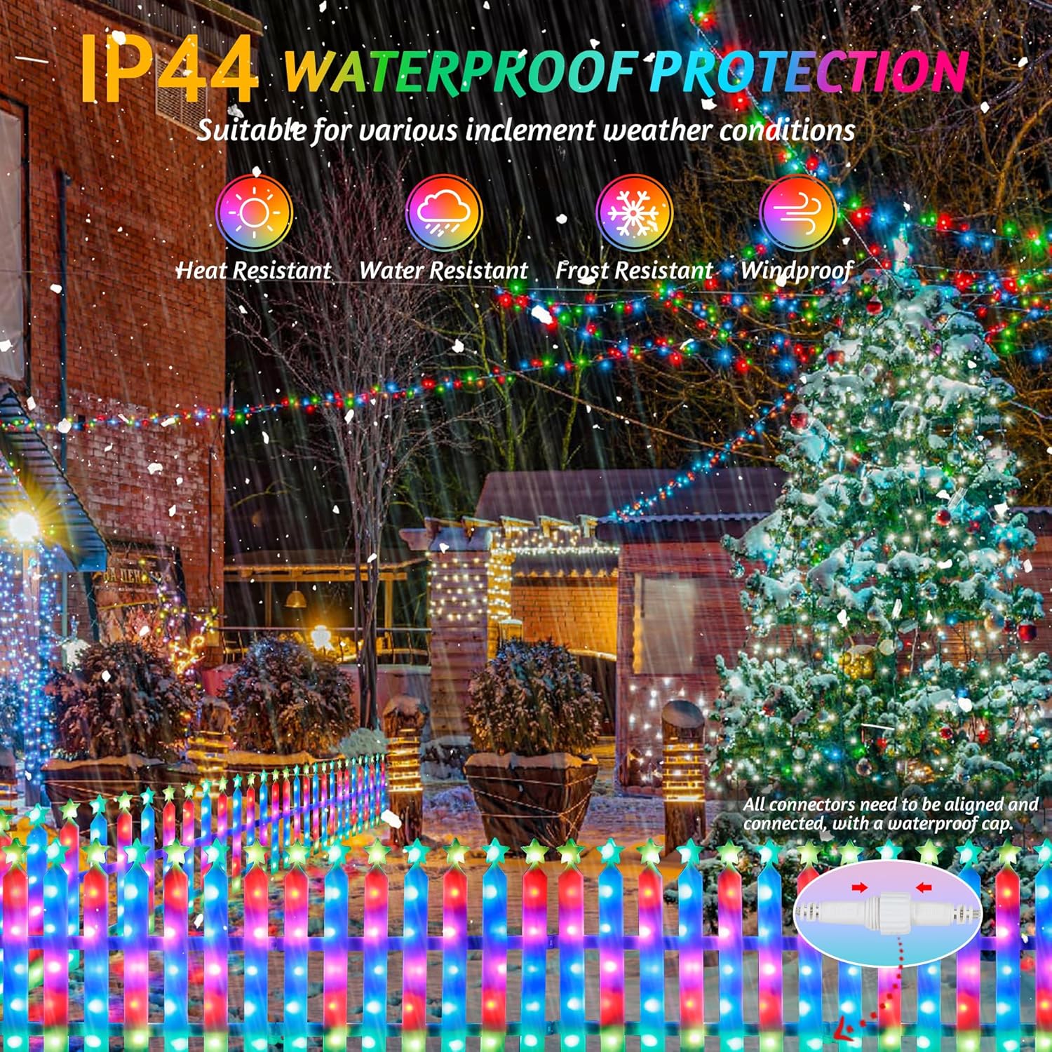 Paquete de 8 decoraciones inteligentes para valla de árbol de Navidad, luces de camino de Navidad al aire libre, 288 LED, luces RGB de bajo voltaje