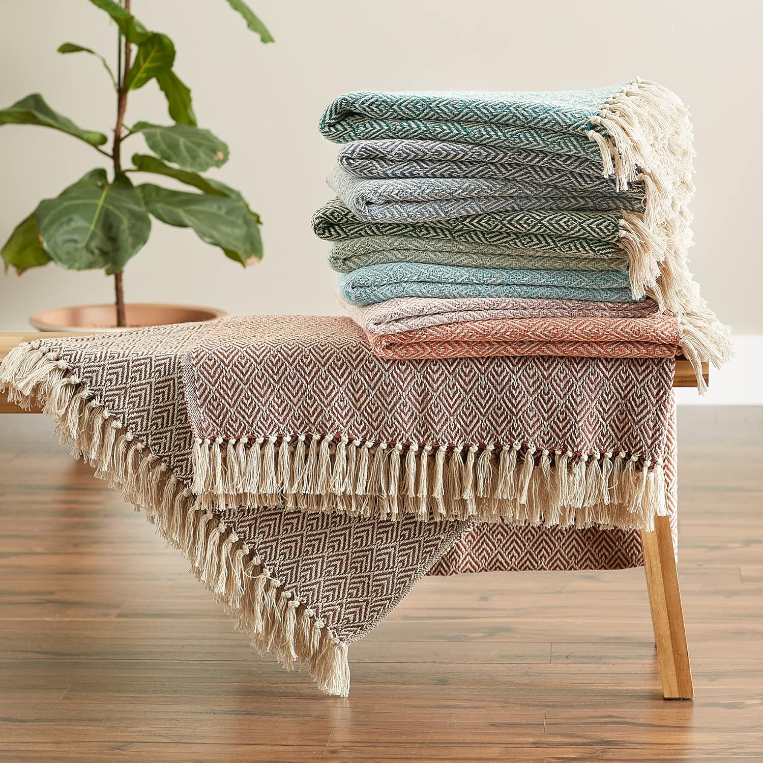 DII Diamond Throw Collection Cotton Woven, 50×60, Canela