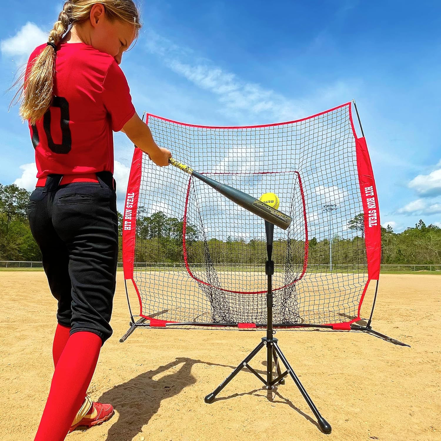 Hit Run Steal Camiseta de béisbol y softbol portátil resistente, configuración de plegado rápido, mejora tu precisión de bateo con entrenamiento de