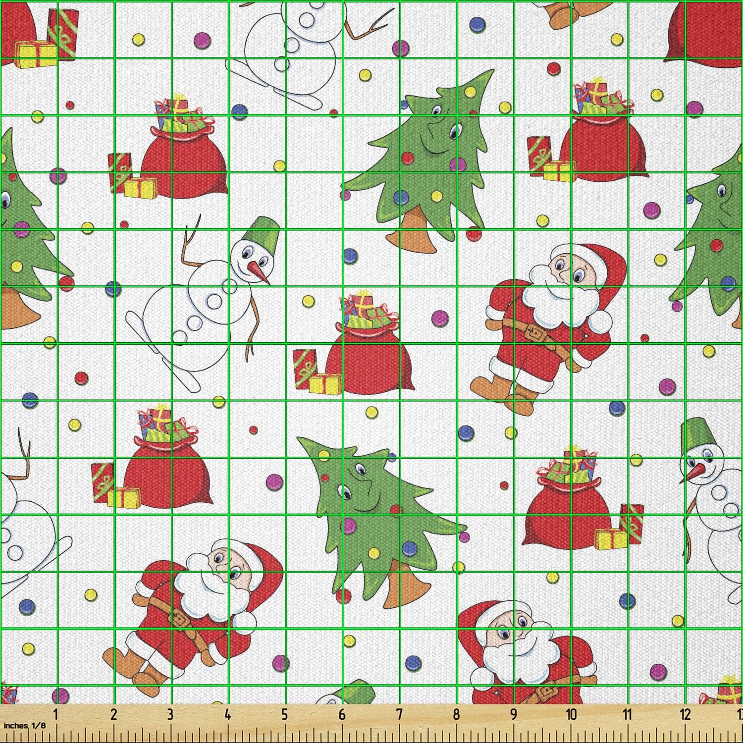 Ambesonne The Yard – Tela de Navidad con diseño de árbol de Papá Noel sobre fondo de lunares coloridos, cajas sorpresa, tela de punto elástico para