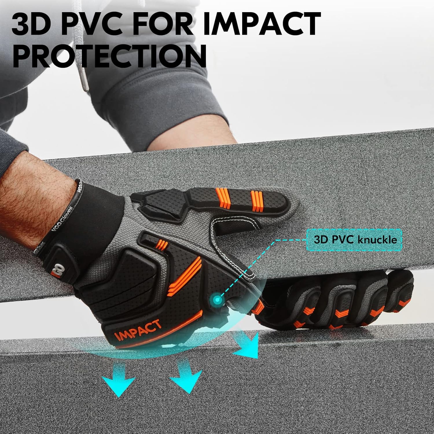 Vgo… Guantes de trabajo de seguridad, guantes de mecánico, guantes de impacto, guantes antivibración, guantes de aparejo, resistentes (M, gris,