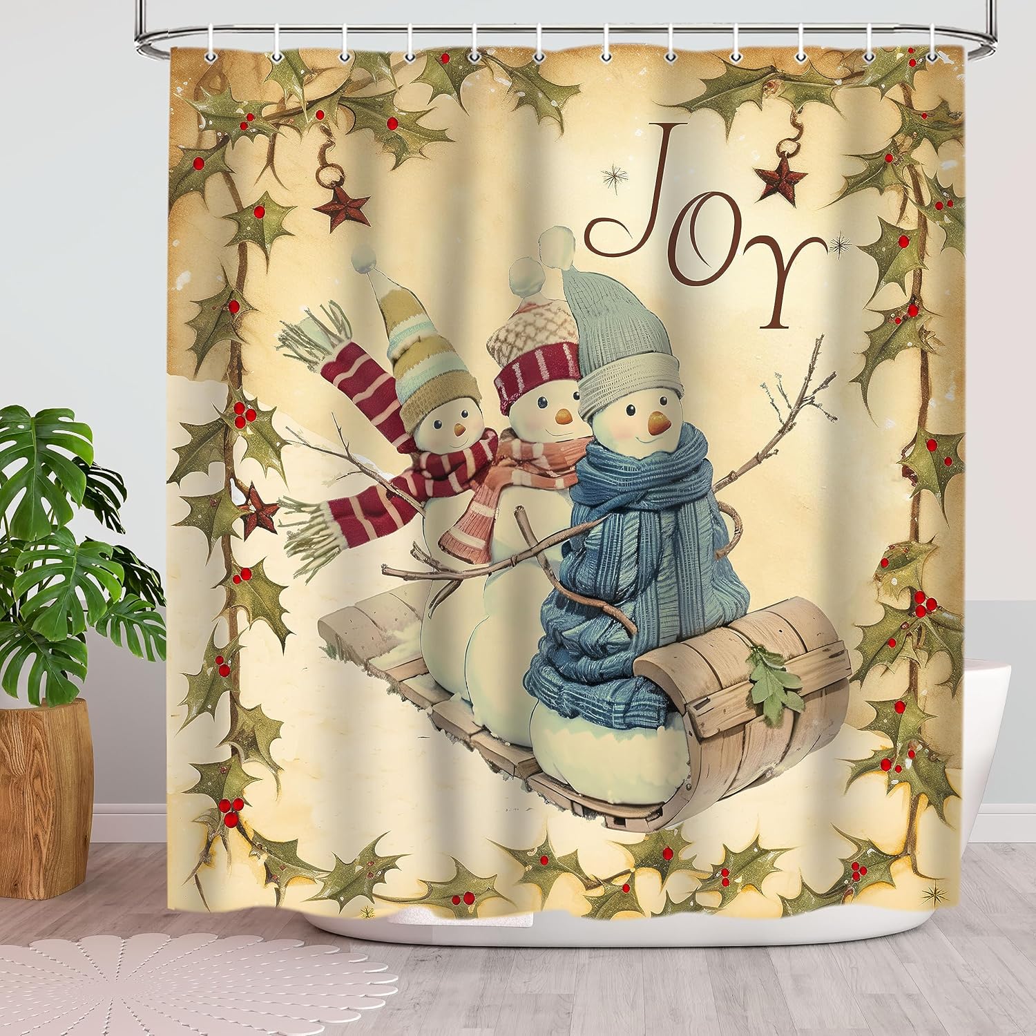 Cortina de ducha de muñecos de nieve de Navidad, bonita cortina de muñeco de nieve, decoración de baño, accesorios de decoración de baño, tela