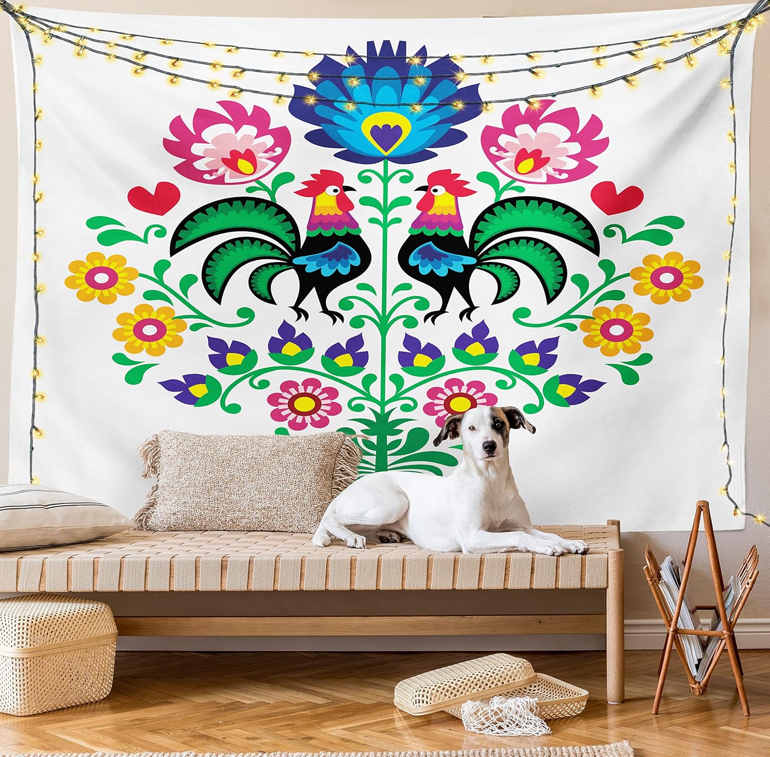 Lunarable Tapiz Gallus, patrón pulido con gallos para jardín, feliz moda, celebración, primavera, eslava, Polonia, decoración para colgar en la