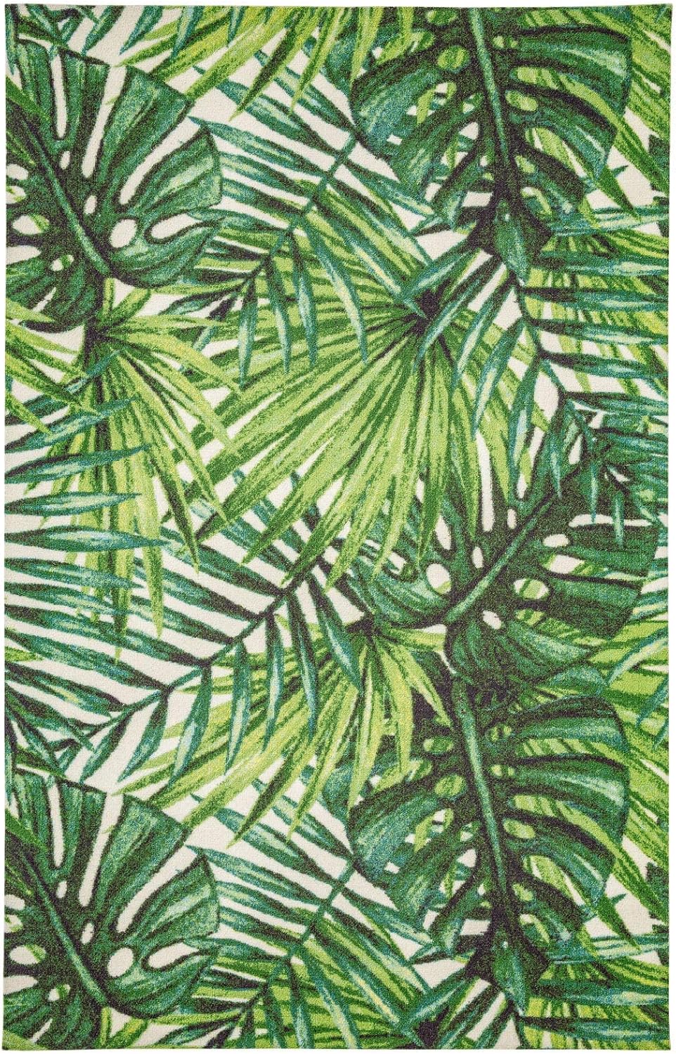 DECOMALL Alfombras de exterior para patio, terraza, porche, balcón, patio trasero, plantas tropicales, hoja de palmera, 3 pies 6 pulgadas x 5 pies 6