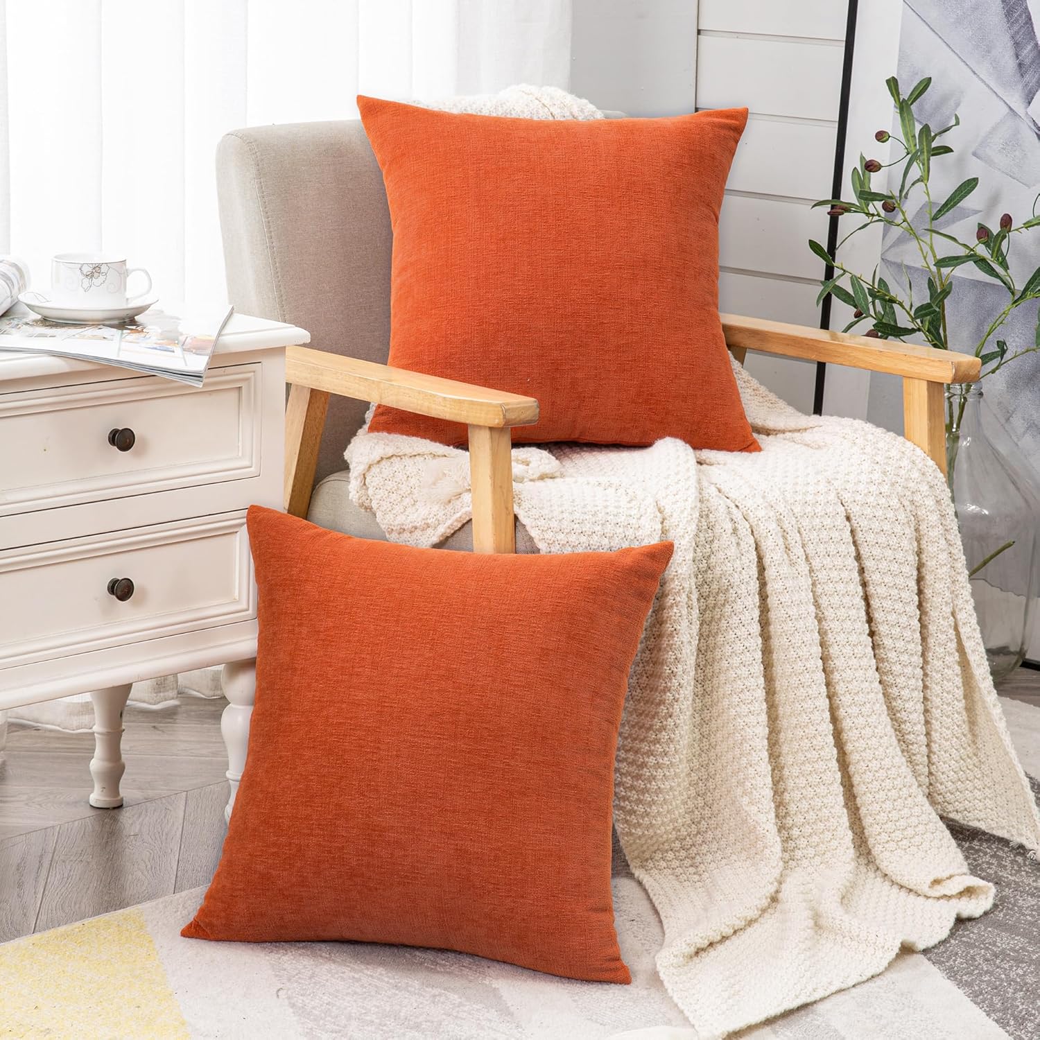 Juego de 2 fundas de almohada cuadradas decorativas de 22 x 22 pulgadas, almohadas de felpilla súper suaves, fundas de almohada de otoño para sala