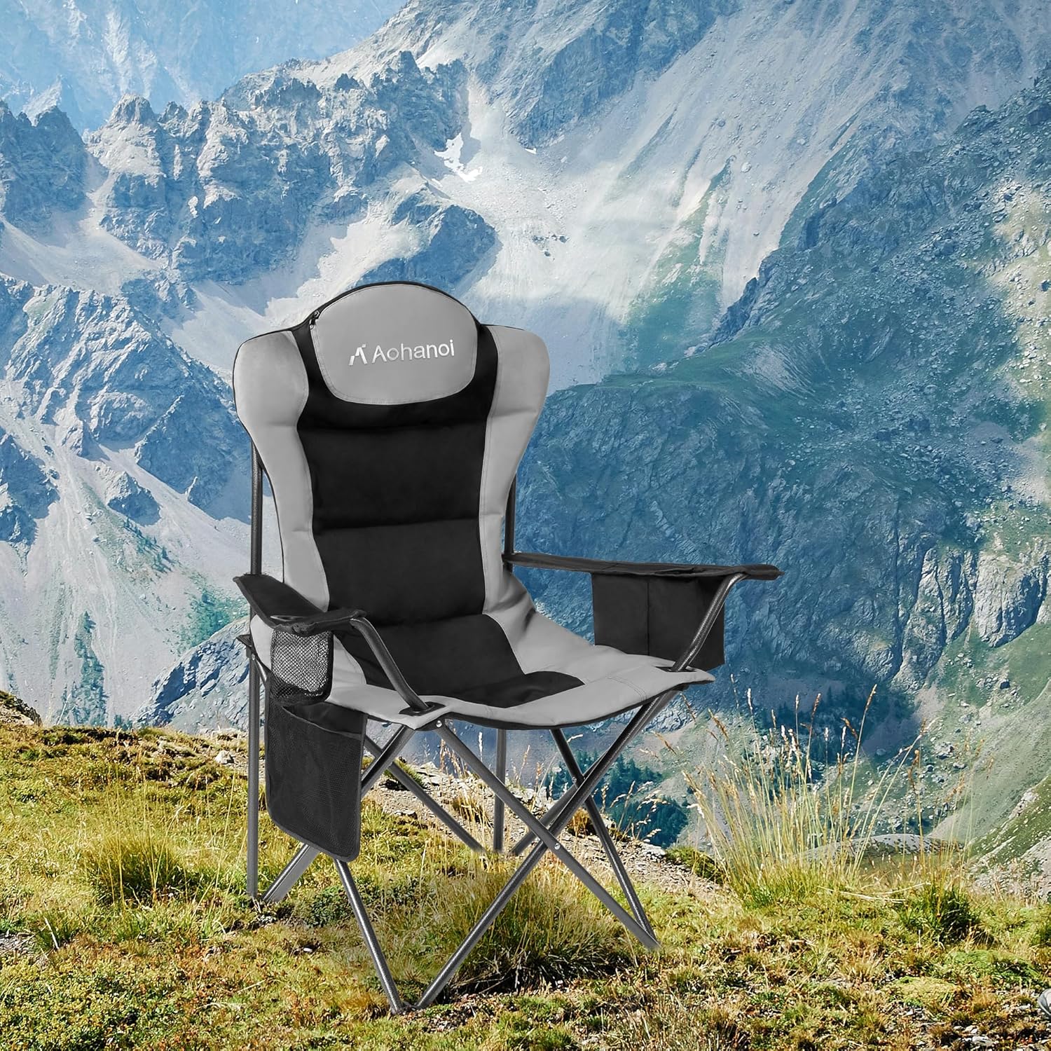 Silla de campamento con calefacción, paquete de 2 sillas de campamento para personas pesadas, sillas de campamento plegables al aire libre para