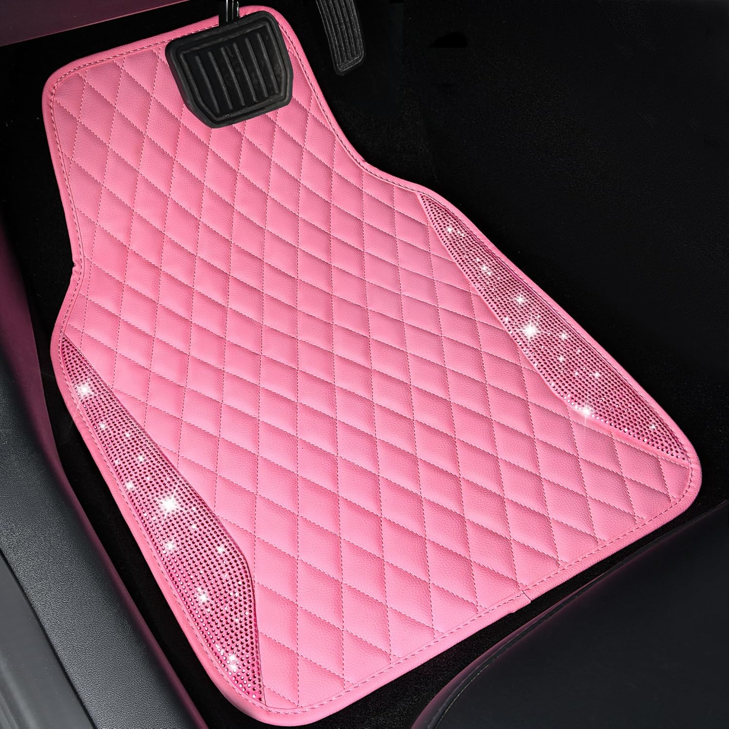 CAR PASS Tapetes de cuero brillantes para automóvil, con diamantes brillantes, con diamantes de imitación y purpurina brillante, antideslizante,