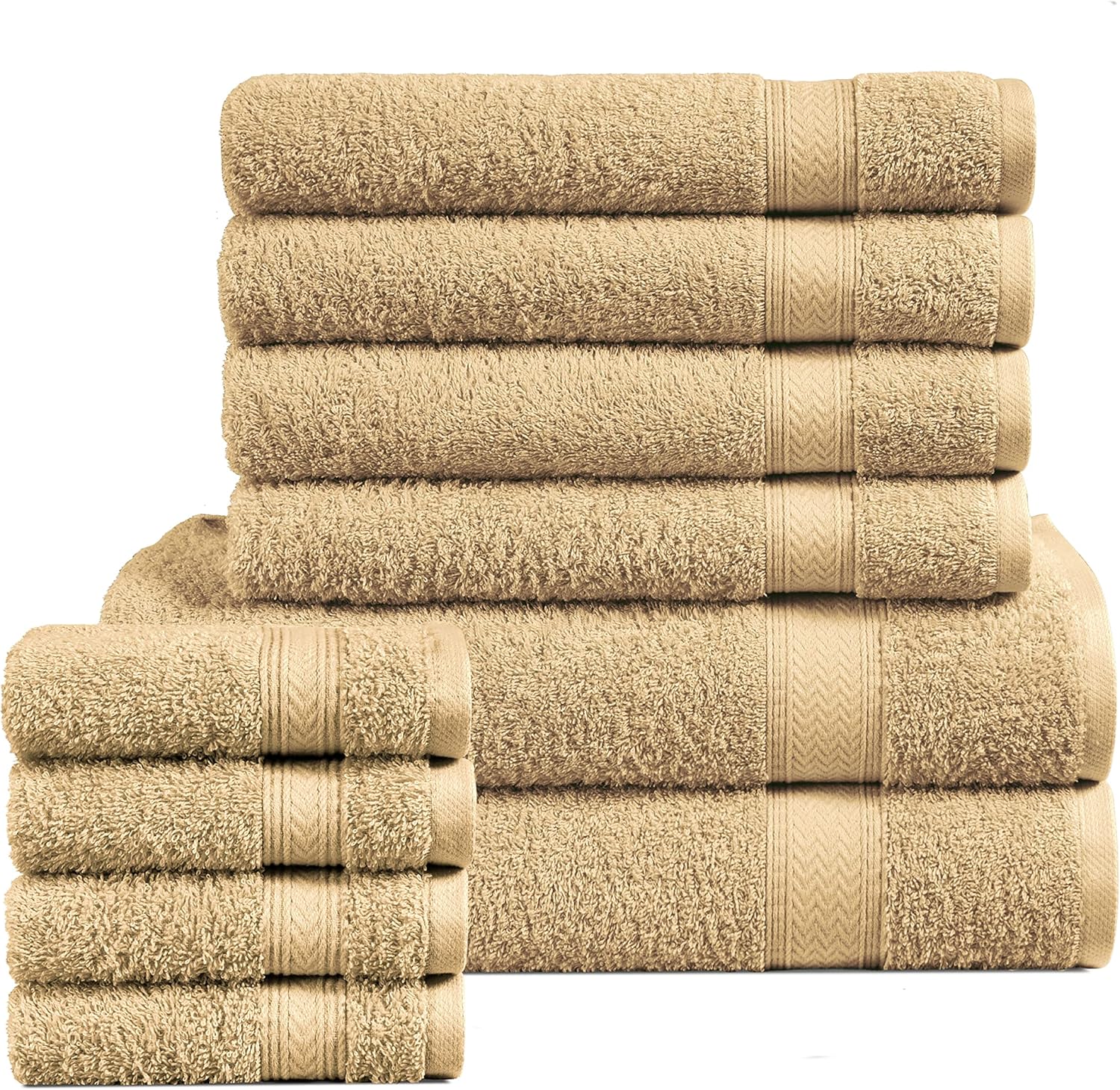 LANE LINEN – Juego de 10toallas de 100% algodón, 2toallas grandes, 4toallas de mano suaves, 4toallitas para el cuerpo, calidad de hotel, de secado