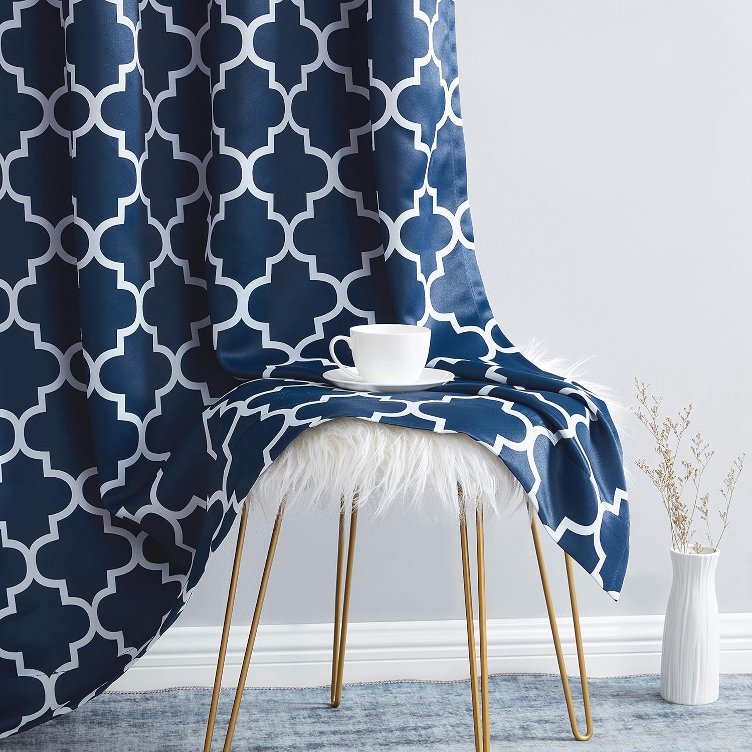 HLC.ME Cortinas opacas cortas decorativas con estampado de celosía, 54 pulgadas de largo, con aislamiento térmico, para oscurecer la habitación, con