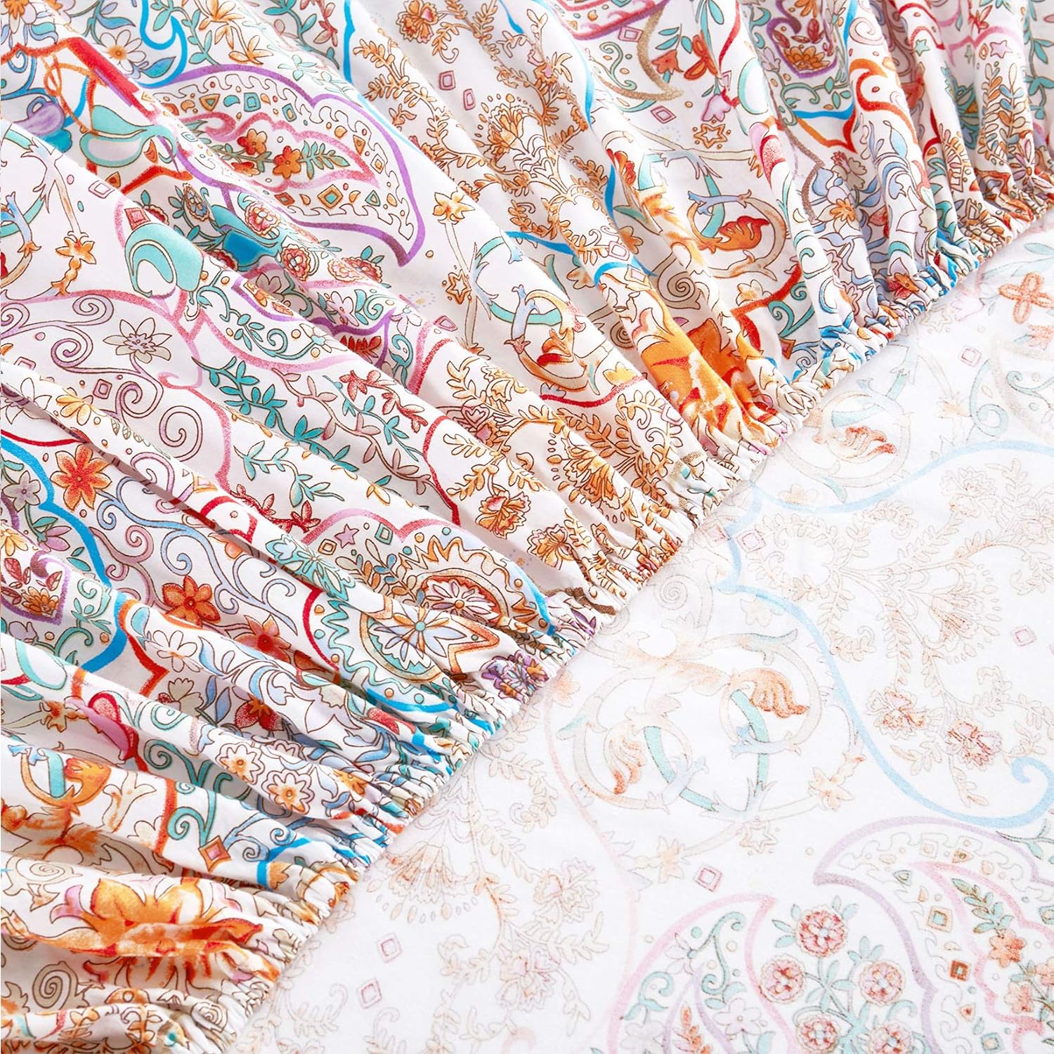 Wake In Cloud – Juego de sábanas bohemias, ropa de cama 100% algodón, estampado de mandala indio bohemio chic (4 piezas, tamaño matrimonial)