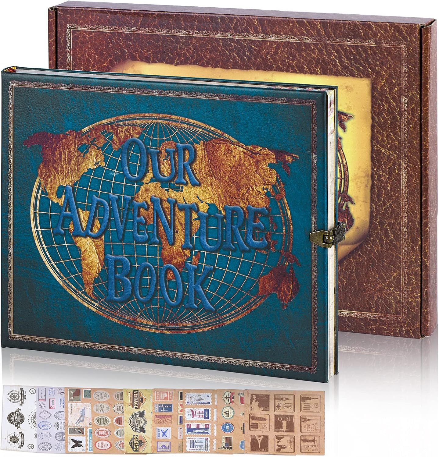Libro de aventuras, libro de recortes, diario de viaje, libro de fotos con tapa de letras en relieve, álbum de fotos grande hecho a mano para