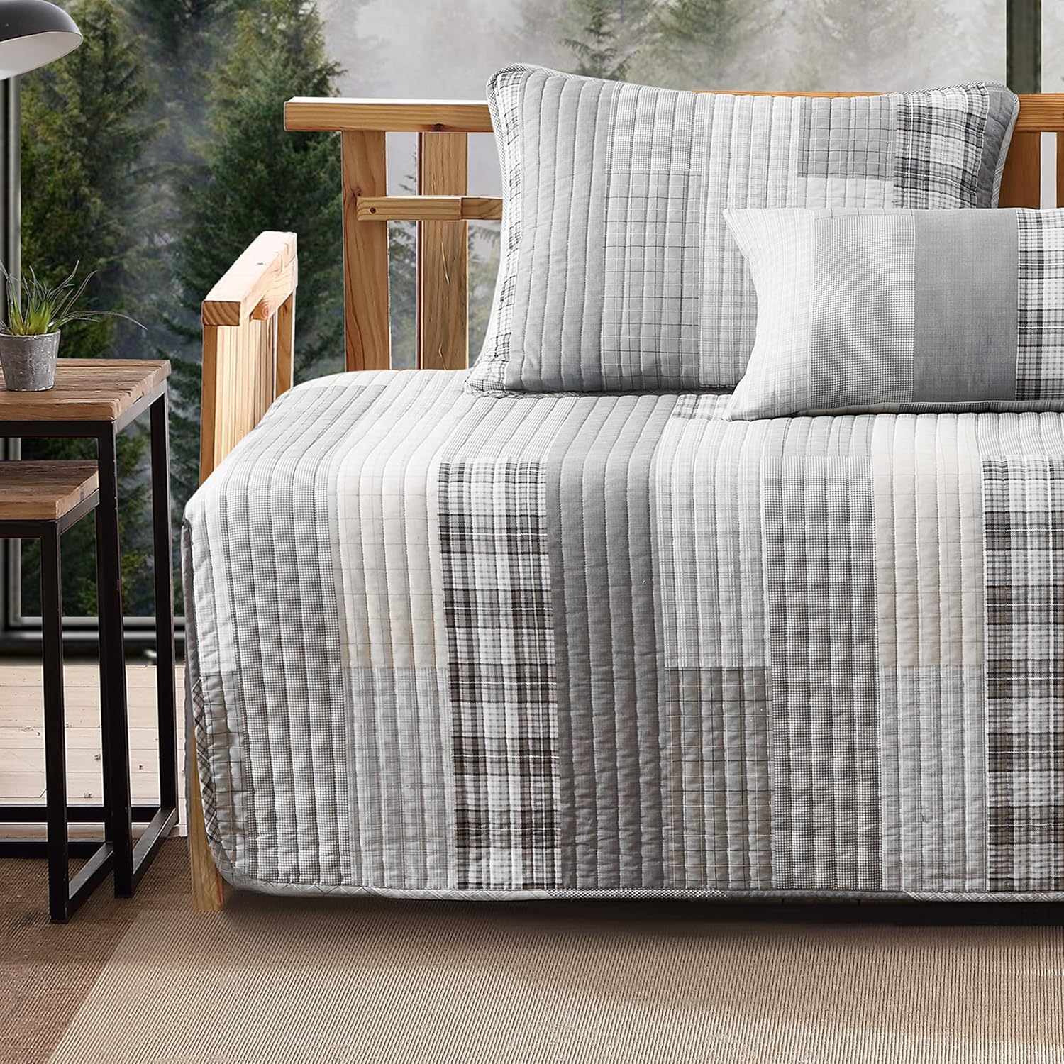 Eddie Bauer – Juego de sofá cama, juego de ropa de cama de algodón de 4 piezas, decoración del hogar para todas las estaciones (Fairview Grey,
