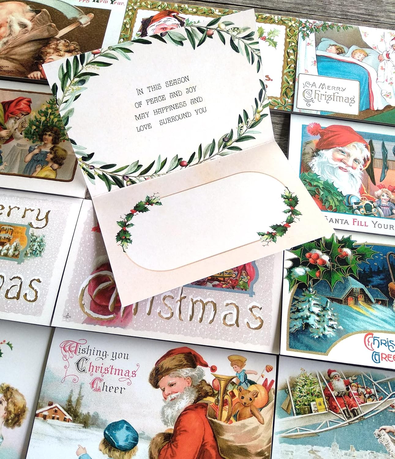 PIXILUV Christmas Santa (paquete de 12) tarjetas de notas pequeñas tarjetas de felicitación # Joyful Christmas Santa Claus  postales de Navidad
