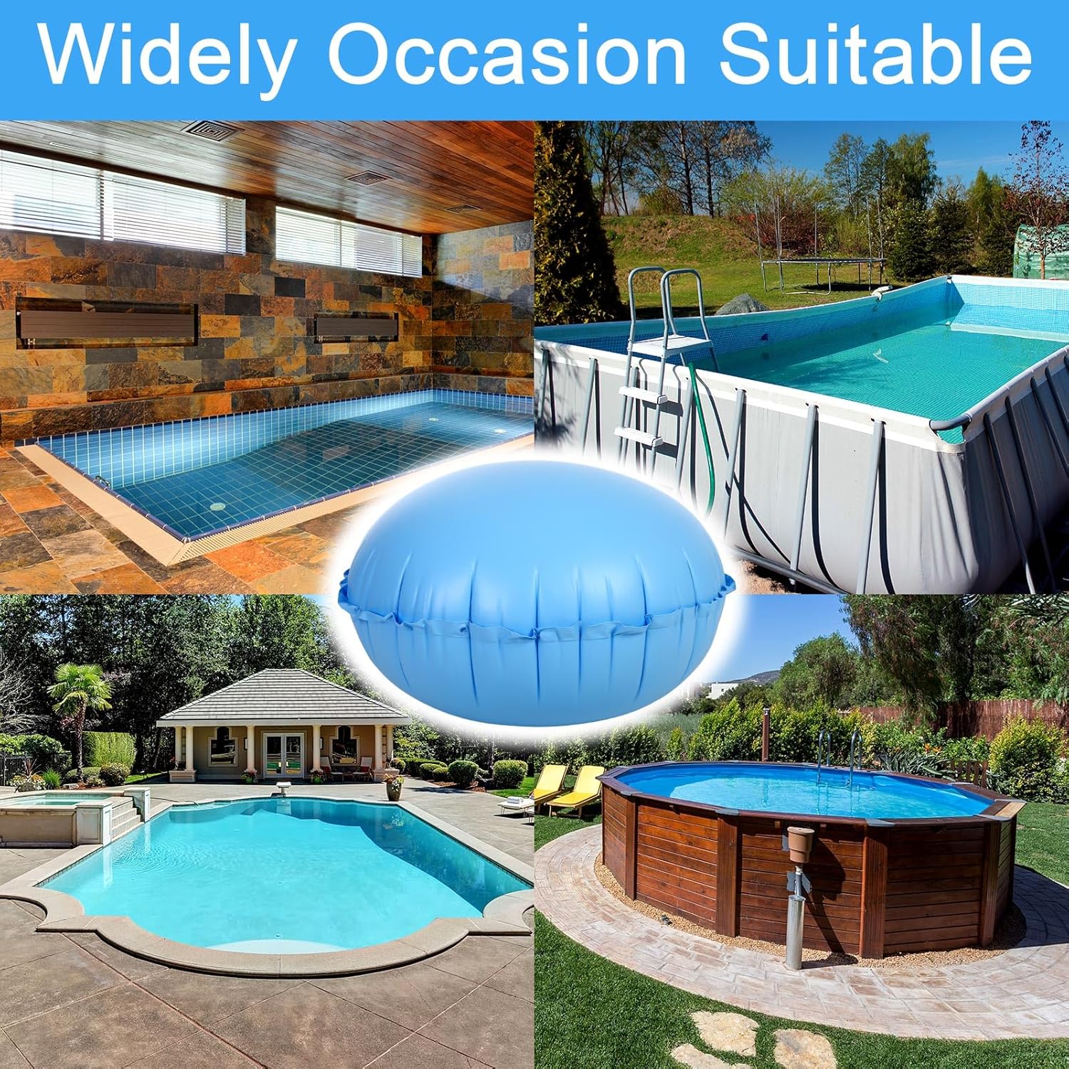 Hungdao 2 almohadas de aire de piscina para cubiertas de piscina de invierno sobre el suelo, 4 x 4 pies, accesorios de natación redondos para cerrar