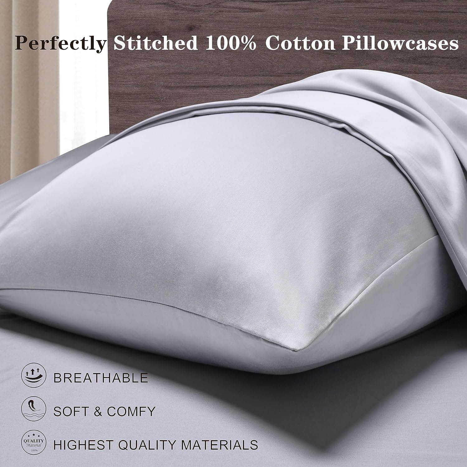 Juego de 2 fundas de almohada de algodón tamaño King, 800 hilos, 100% algodón egipcio, fundas de almohada naturales, suaves y transpirables con
