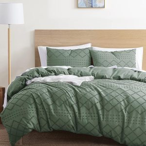 Nestl Juego de funda de edredón bohemio tamaño King, funda de edredón bohemia tamaño King, funda de edredón verde copetuda de 3 piezas con cierre de Nestl Juego de funda de edredón bohemio tamaño King, funda de edredón bohemia tamaño King, funda de edredón verde copetuda de 3 piezas con cierre de