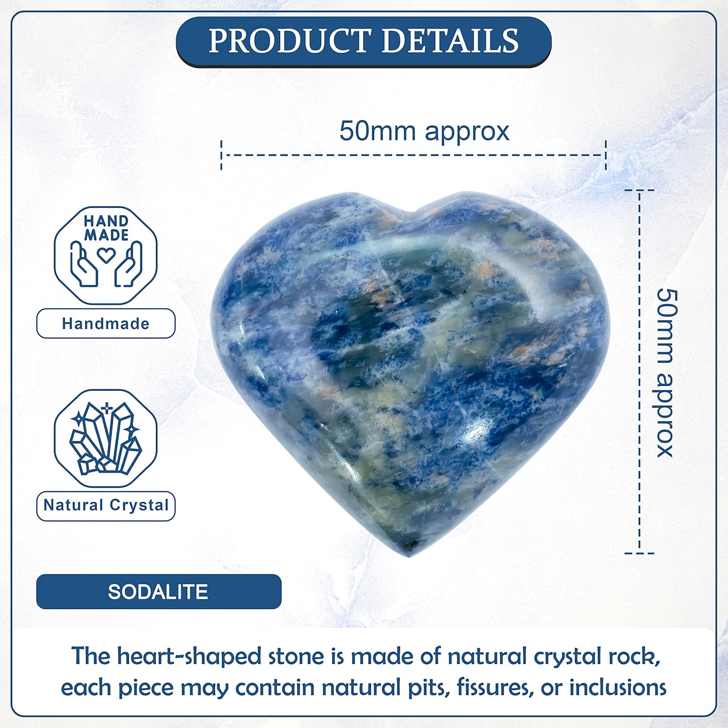 Crocon Juego de piedras de soplo con forma de corazón de sodalita de 1.969 in, 450 quilates, bolsillo de cristal curativo, colección de piedras de