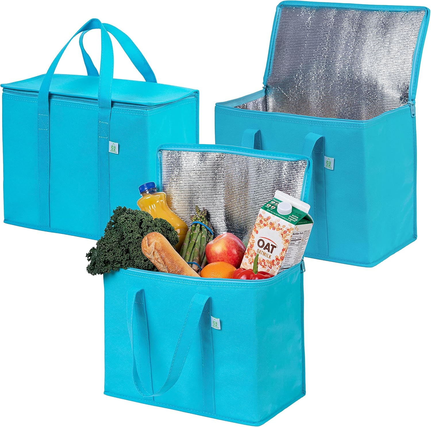 VENO Bolsas de comestibles reutilizables aisladas, bolsa de entrega de alimentos, duradera, resistente, grande, plegable, cremallera resistente