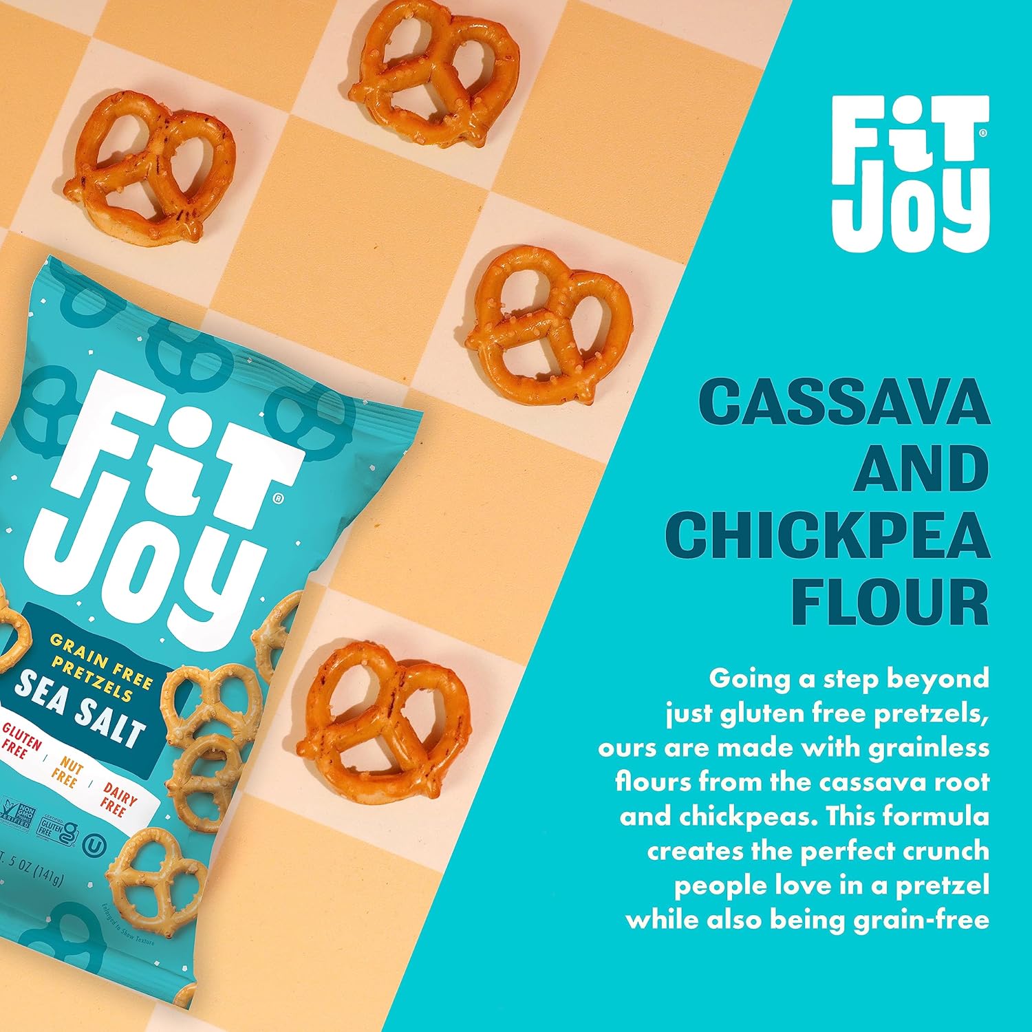 FitJoy Pretzels sin gluten, giros de sal marina, sin granos aperitivos sin gluten con crujiente crujiente hecho en EE. UU. – Sin nueces, sin OMG,