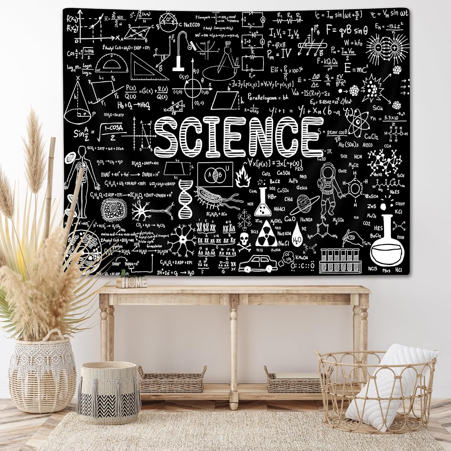 PAOPOED Tapiz de ciencia, temática educativa, decoración de fondo de laboratorio para estudiantes, fórmulas matemáticas, mantel para colgar en la