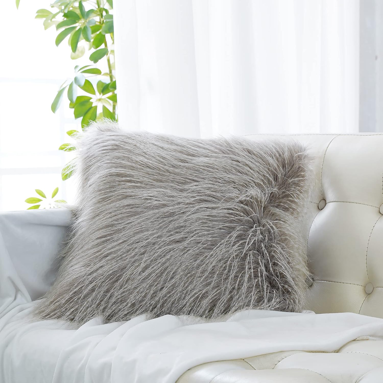 inchgrass Funda de cojín de piel sintética de pelo largo, suave, decorativa, mullida, sin inserto para cama, sofá (1 pieza de 18 x 18 pulgadas,