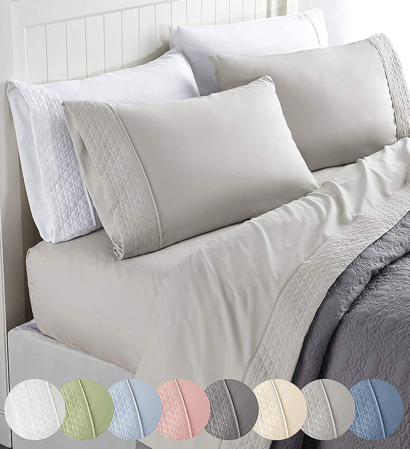 Elegant Comfort Luxury Best – Juego de sábanas de 3 piezas de calidad egipcia de 1500 hilos, diseño acolchado en sábanas encimeras y fundas de