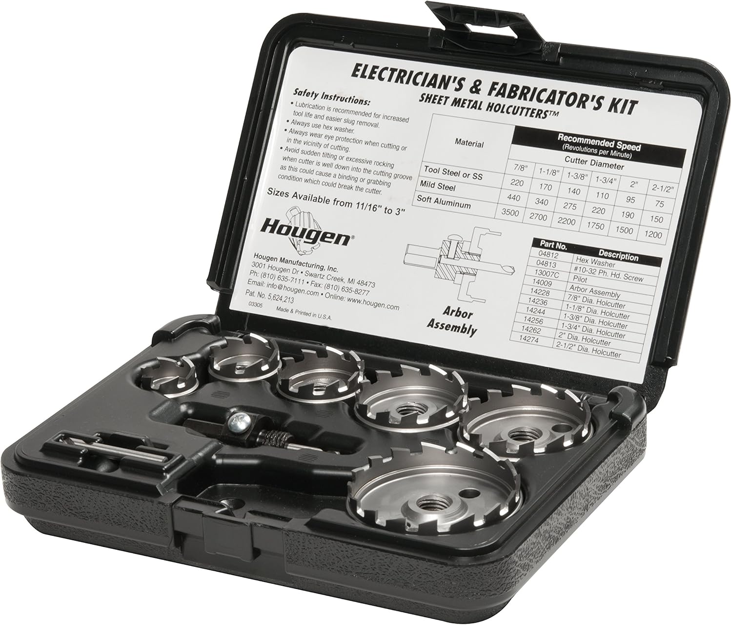 Hougen 14005 Kit de electricista y fabricantes de 11 piezas de 78 a 2-12″ – 18″ Profundidad de corte de acero de alta velocidad para chapa metálica