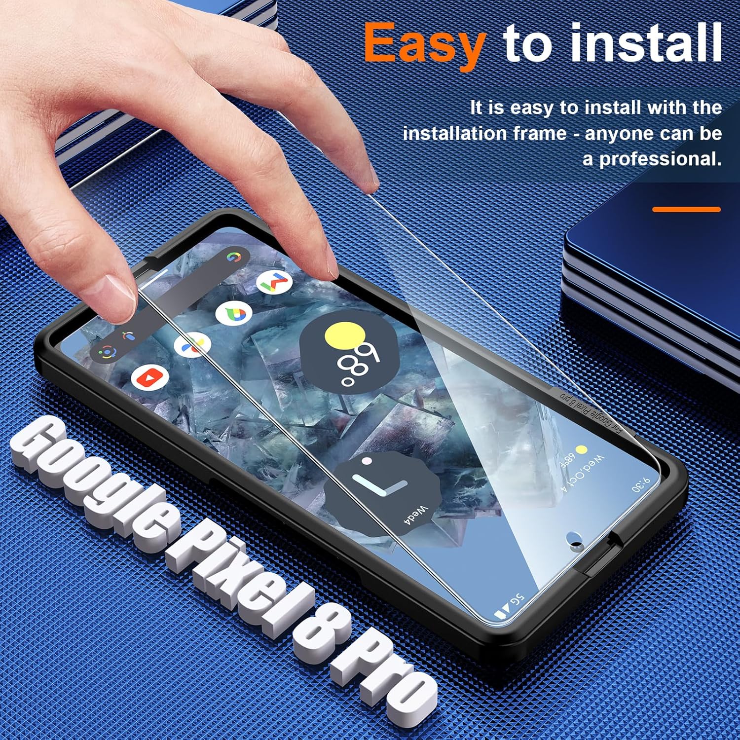 Uyiton Protector de pantalla para Google Pixel 8 Pro, 10X inastillable, antiluz azul con marco de instalación compatible con fundas dureza 9H,