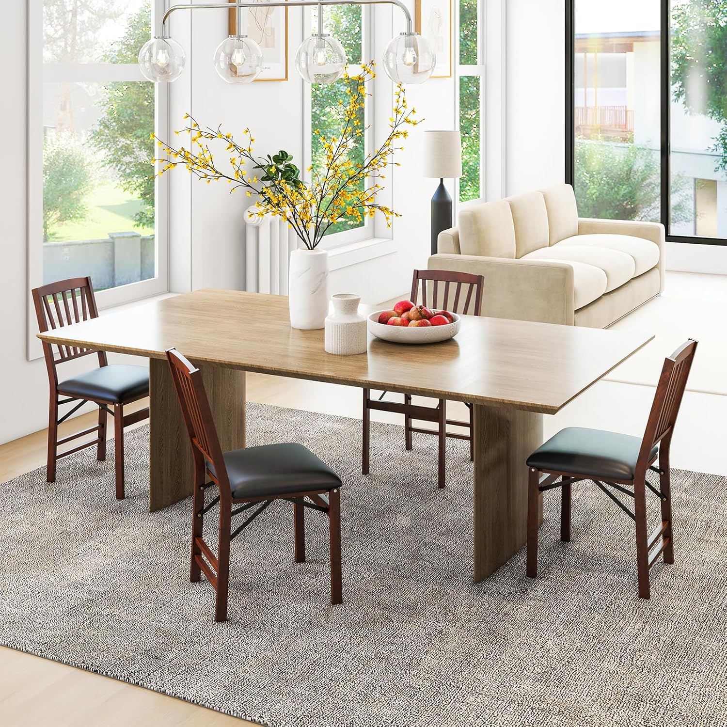 GOFLAME Juego de 4 sillas plegables de comedor, sillas plegables con asiento acolchado y respaldo alto, sillas de comedor de madera, paquete de 4