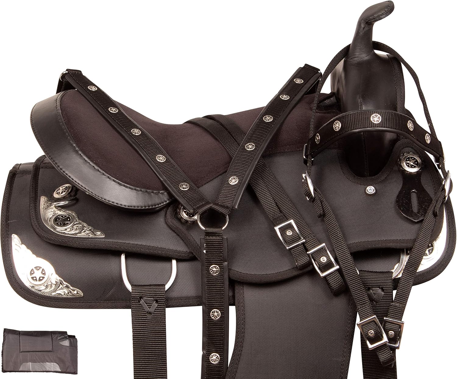 Western Horse Saddle Set PAD Headstall REINS Pecho Collar TACK Peso ligero sintético Cordura