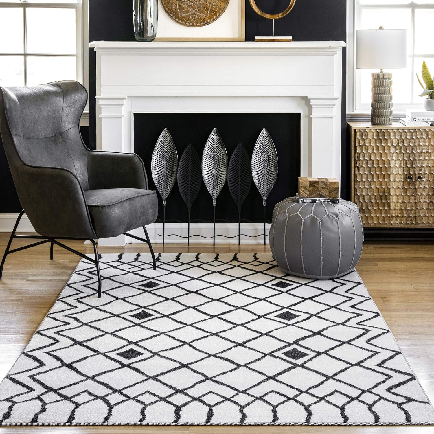 nuLOOM Remi – Alfombra moderna de celosía, 5 x 8 pies, color blanco y negro, rectangular