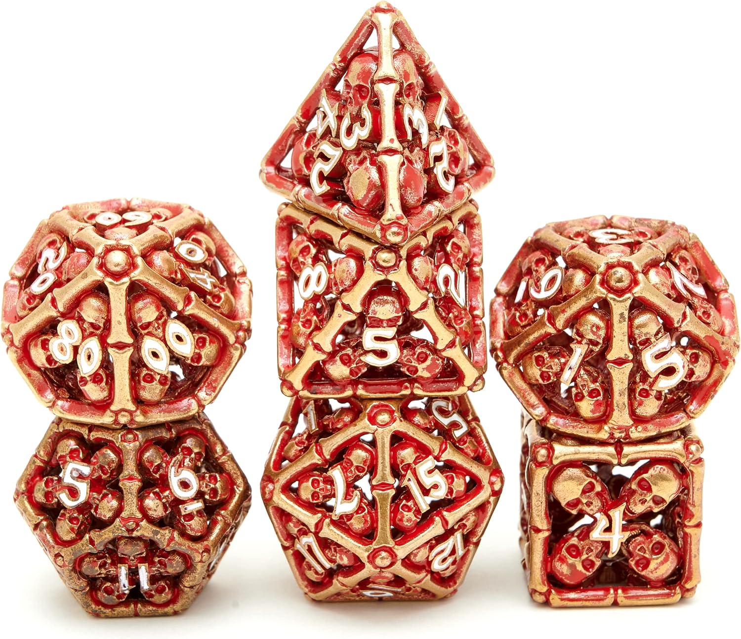 Juego de dados de metal huecos poliédricos de calavera, adecuado para Calabozos y Dragones, RPG, MTG, juegos de mesa D&D, Pathfinder Shadowrun y