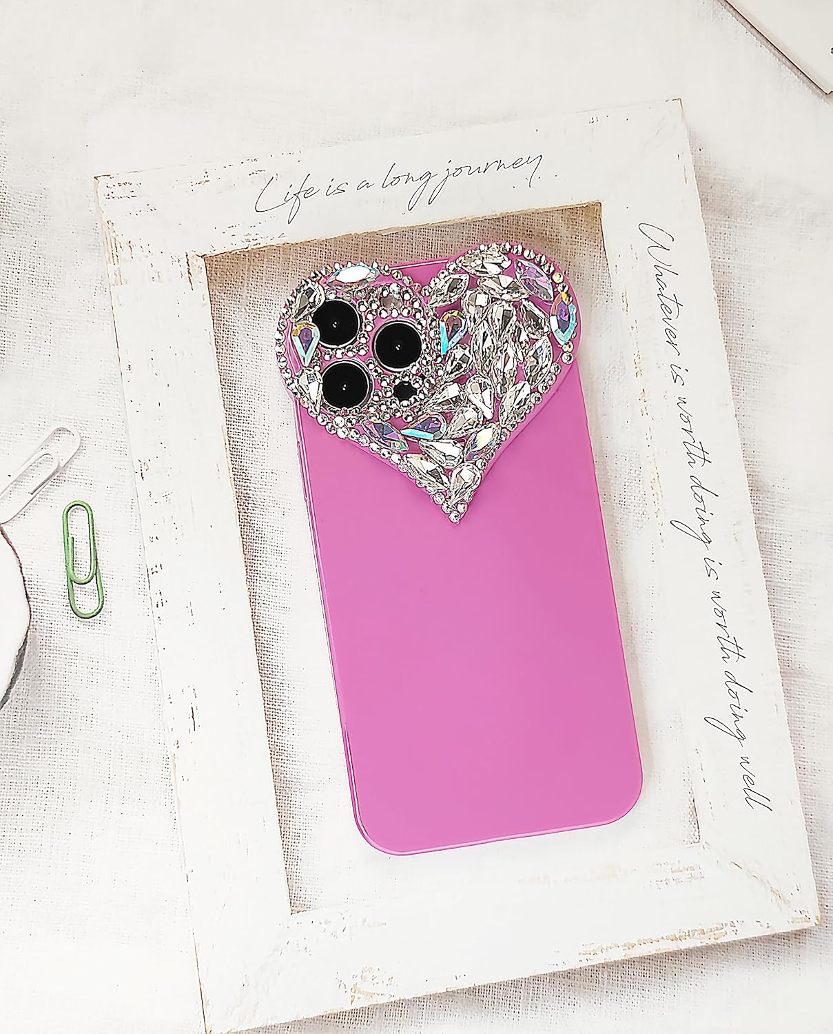 Bonita funda para iPhone 13 Mini con purpurina 3D, con gemas de corazón estéticas brillantes, bonita funda de poliuretano termoplástico suave para