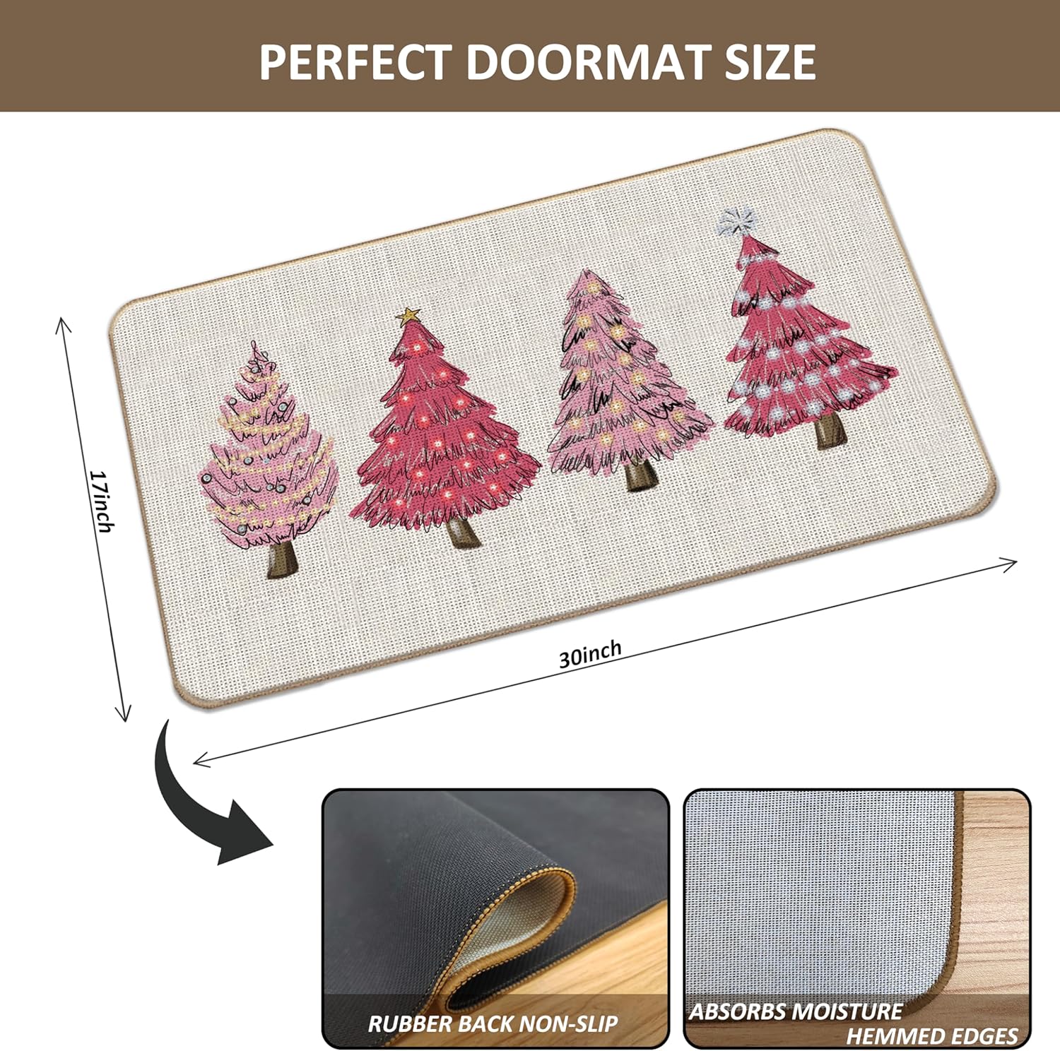 Lacosu Tapete rosa para puerta de árbol de Navidad, tapete de árbol de Navidad, tapete de entrada para interiores y exteriores, decoración de