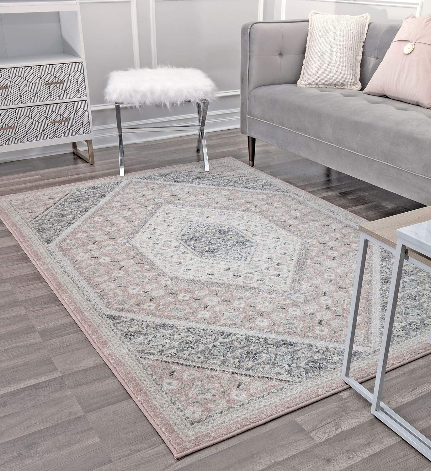 Rugs America Harper HY30B – Alfombra de área de transición vintage rosa de cuarzo de 5 x 7 pies