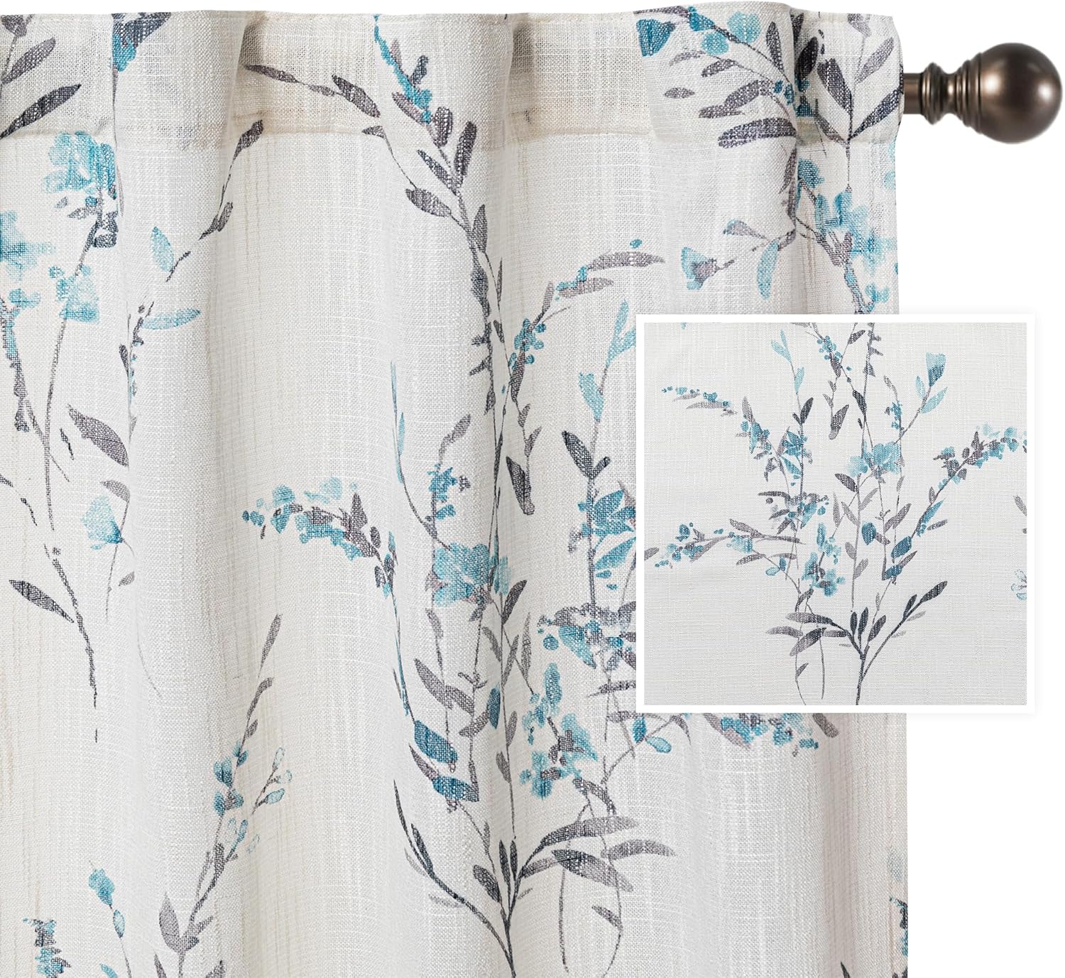 MYSKY HOME Cortinas de sala de estar de 108 pulgadas de largo para ventanas, cortinas de lino traslúcido mezclado con estampado floral, privacidad