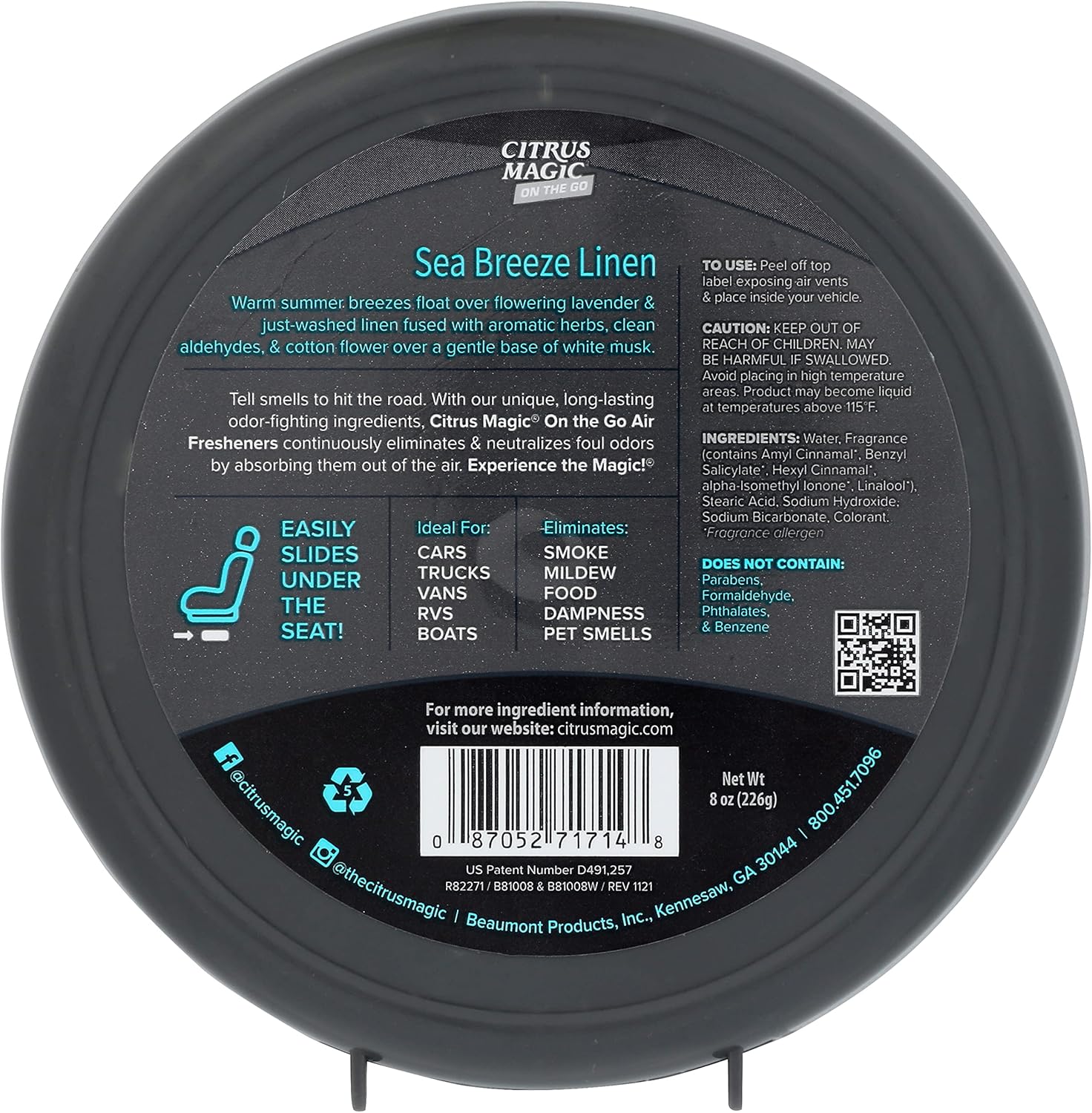 Citrus Magic On The Go – Ambientador sólido absorbente de olores, Sea Breeze Linen, 8 onzas, paquete de 2