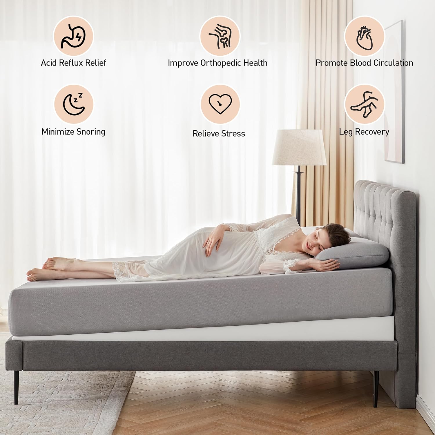 Lazyzizi Cubrecolchón de cuña inclinada King de 5 pulgadas para reflujo ácido, GERD, dolor de cuello y espalda, ronquidos, elevador ajustable debajo