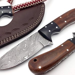 Nooraki SK-62 Cuchillo de caza de Damasco hecho a mano de 8.5 pulgadas, hoja de espiga completa con karité de cuero, ideal para campamento, Nooraki SK-62 Cuchillo de caza de Damasco hecho a mano de 8.5 pulgadas, hoja de espiga completa con karité de cuero, ideal para campamento,