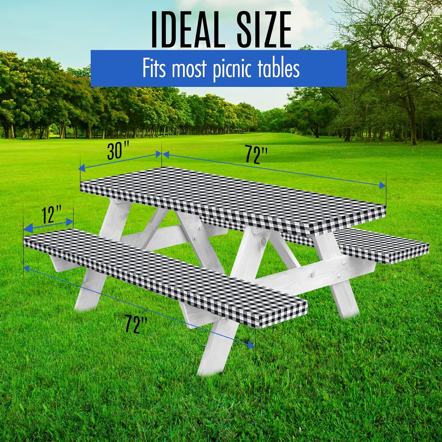 Funda de mesa de picnic de alta calidad con fundas de banco, fundas de vinilo ajustables para mesa de picnic con accesorios elásticos de campamento