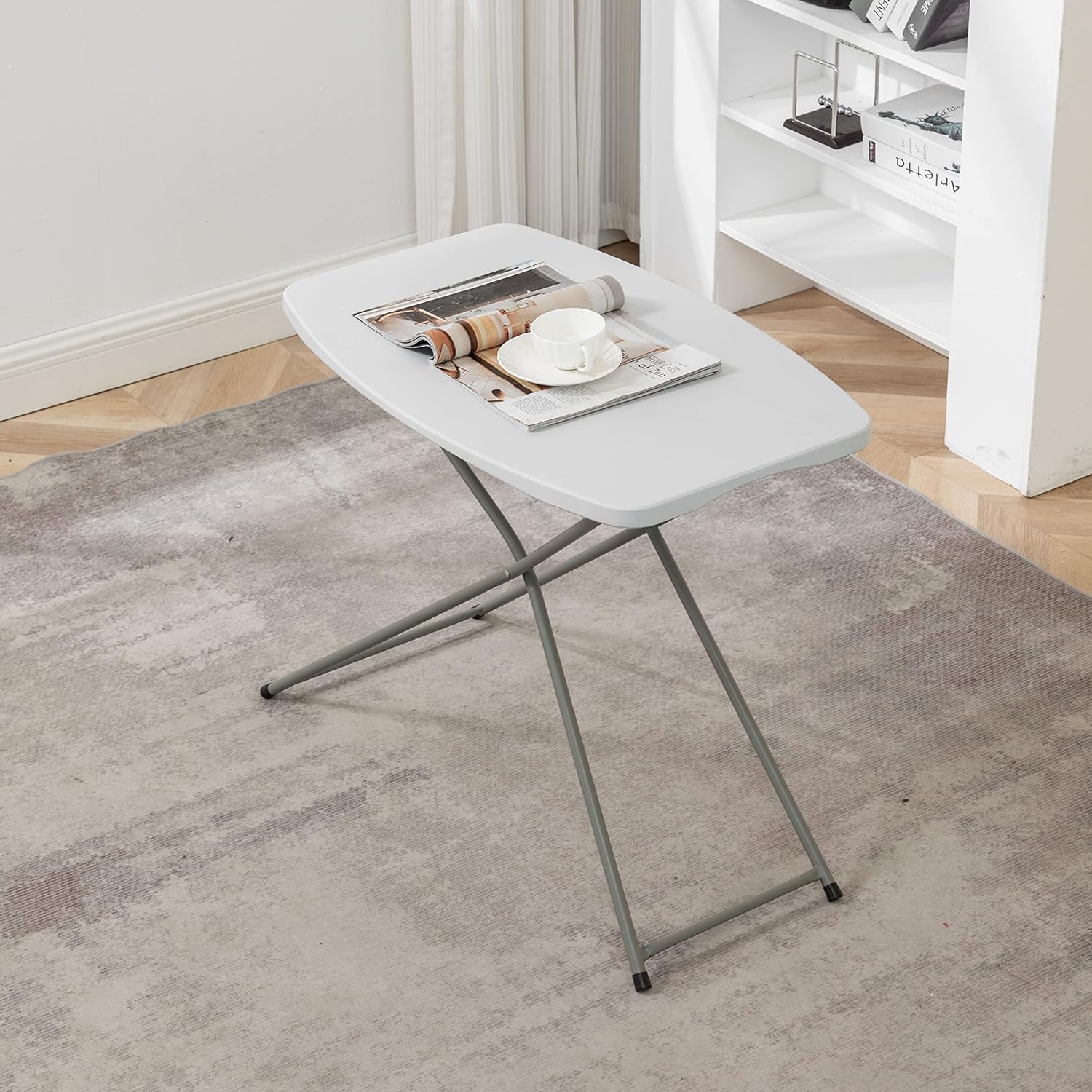 BTEXPERT Personal Adjustable Folding Laptop Table TV Tray, 29 Inch, White Granite