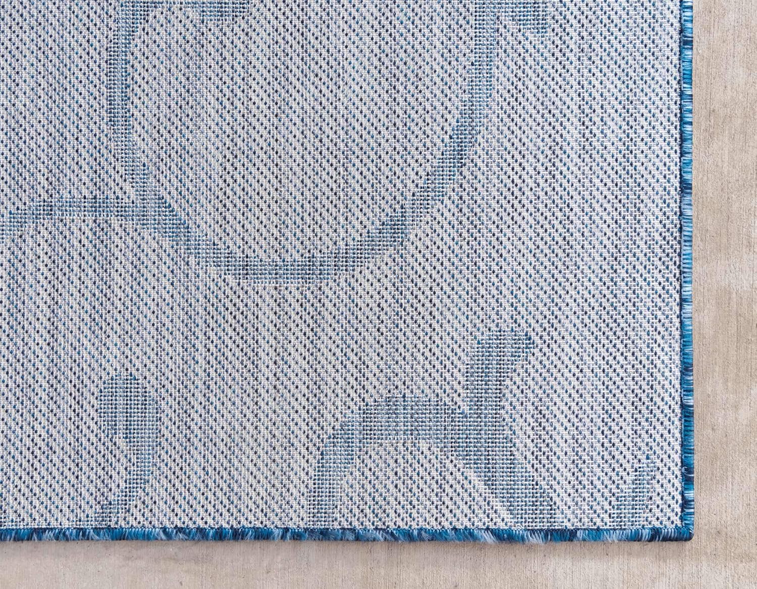 Unique Loom Outdoor Botanical Collection – Alfombra rizada, 7 pies 1pulgada x 10 pies, rectangular, azulmarfil