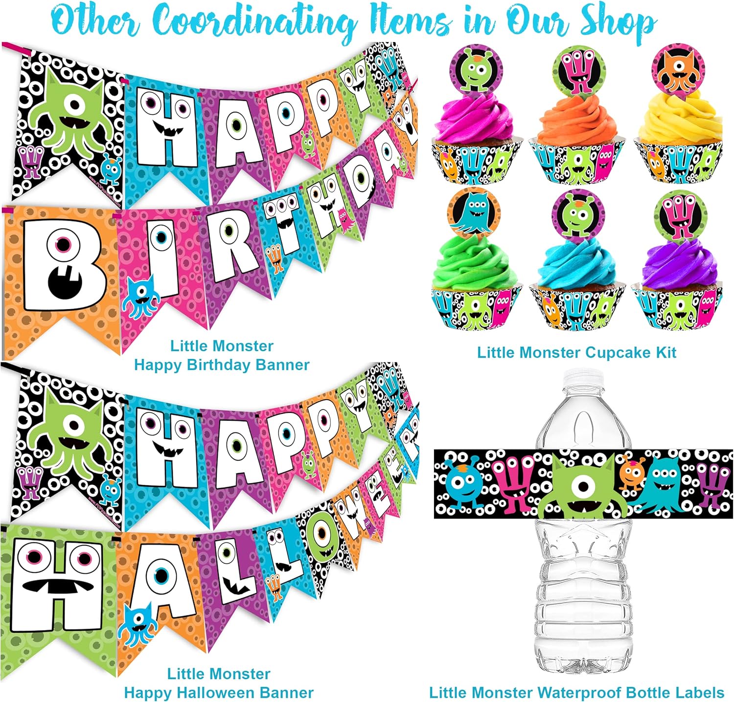 Banderín de Little Monster Happy Halloween – Suministros para fiesta de Halloween – Decoraciones de fiesta de Halloween – Decoraciones de Halloween
