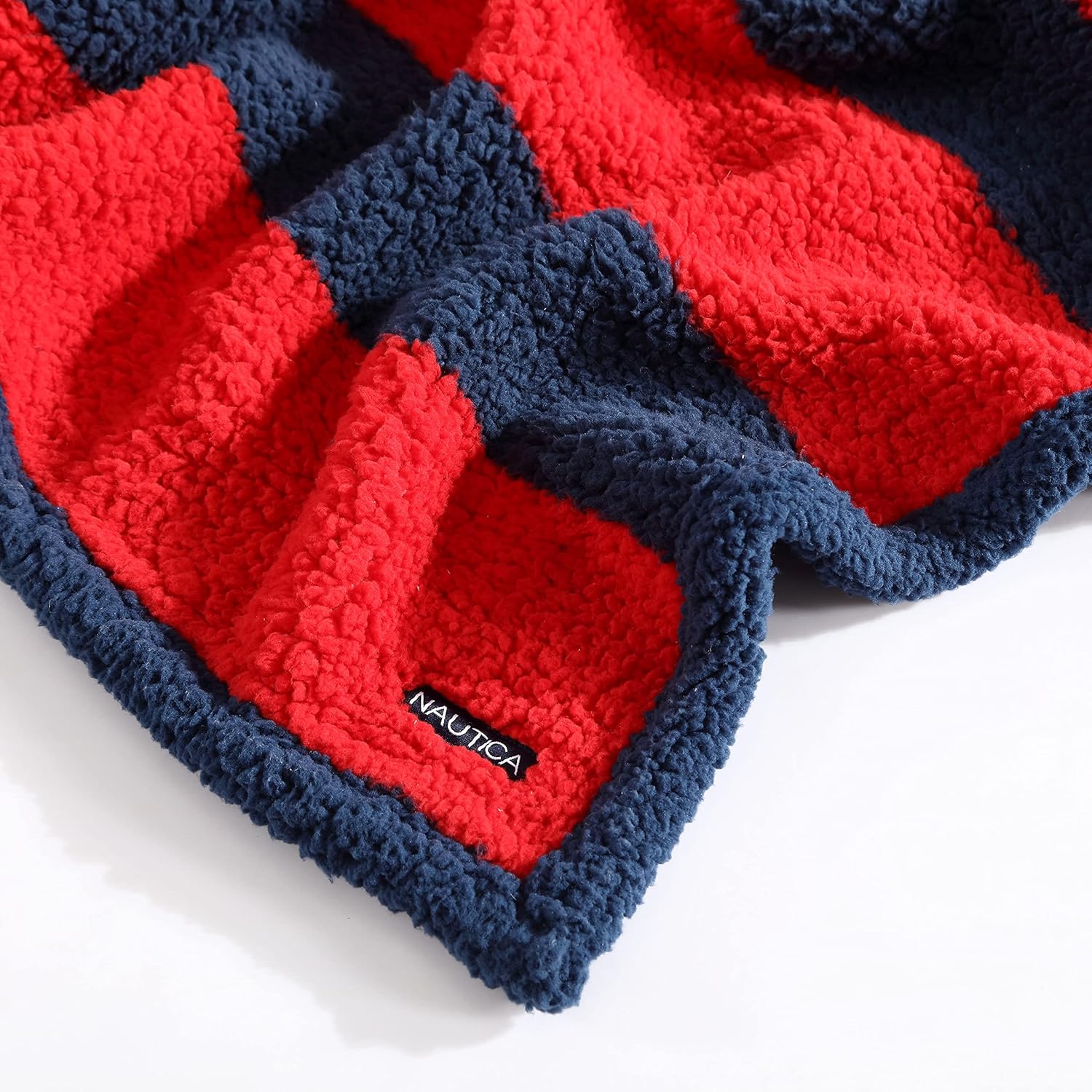 Nautica – Manta de felpa, ropa de cama sherpa ultrasuave, decoración cálida y acogedora para el hogar para cama o sofá (azul Lawndalerojo, 50 x 60