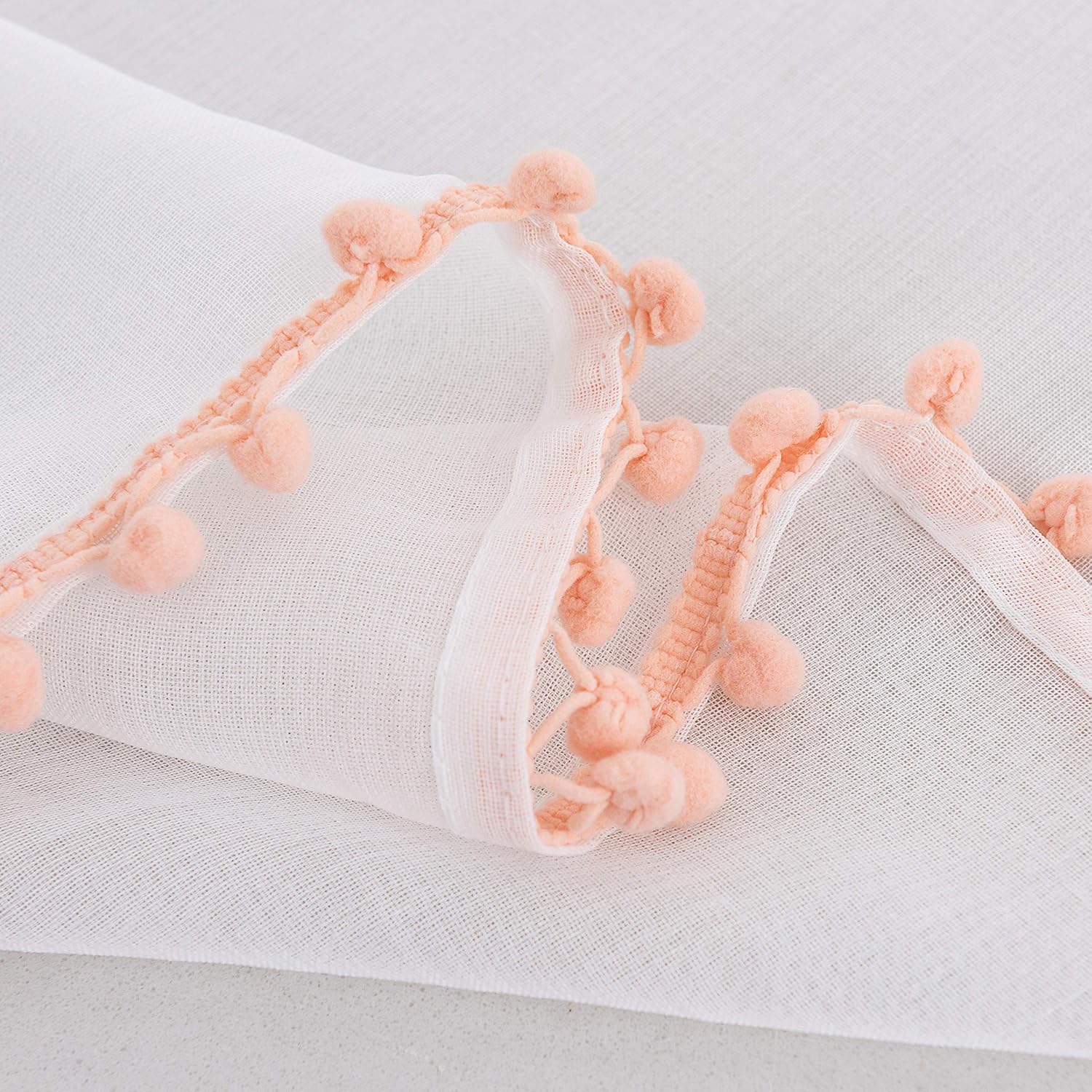 Selectex – Cortinas de gasa semitransparentes con diseño de cenefa de borlas, con bolsillo para barra, para sala de estar o habitación, juego de 2